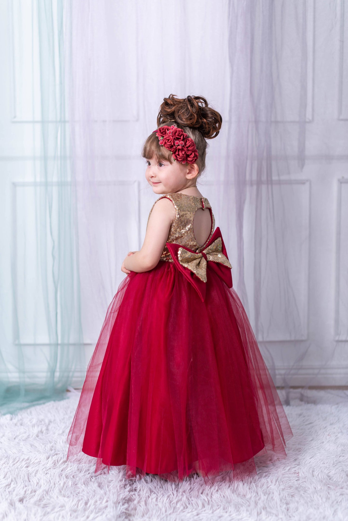 Sparkle Dress in Gold and Burgundy Red