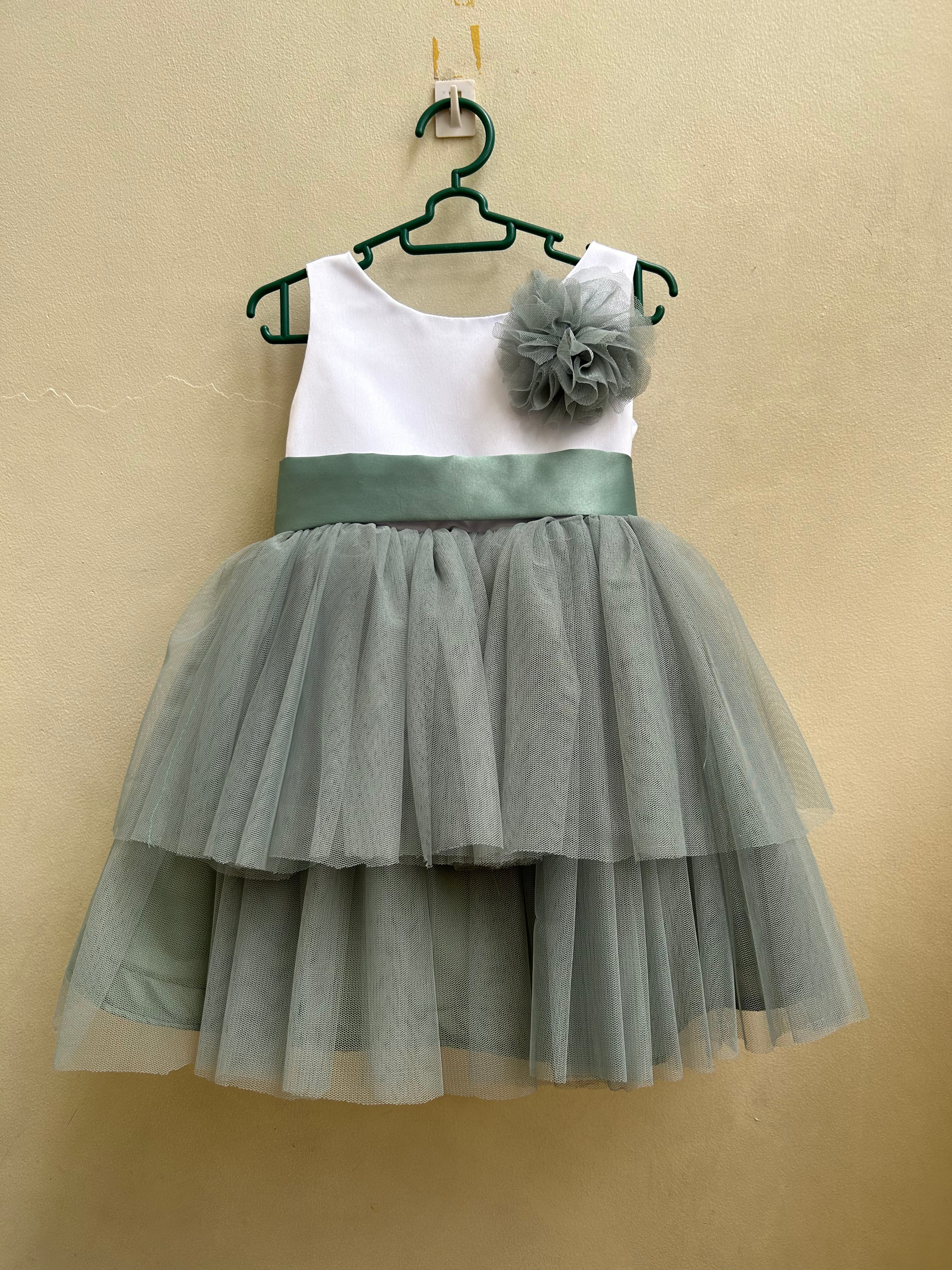 Rose Dress in White and Sage Green (Modified) – Macy's Dollhouse