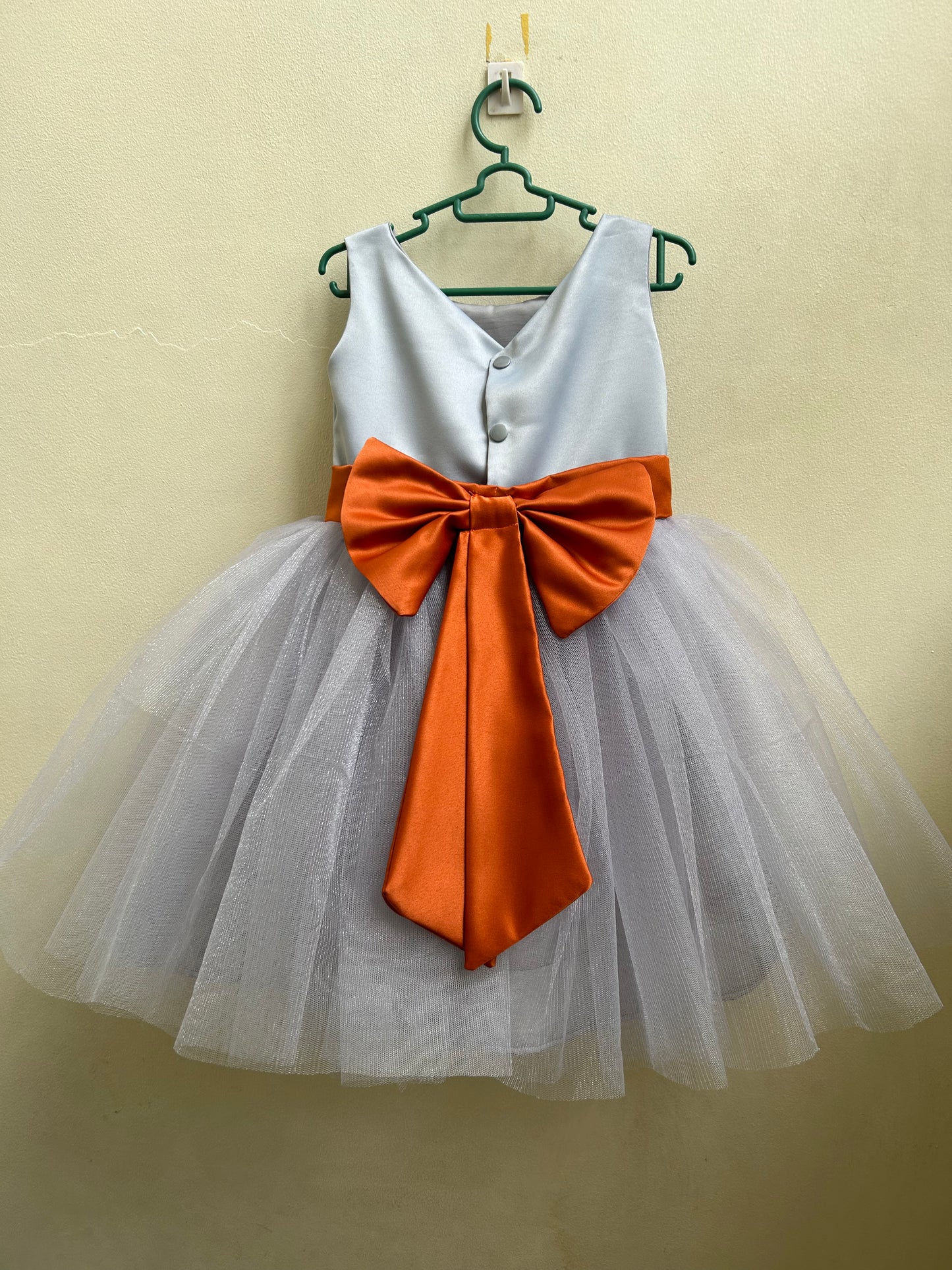 Macy Dress in Light Gray with Rust Belt and Ribbon