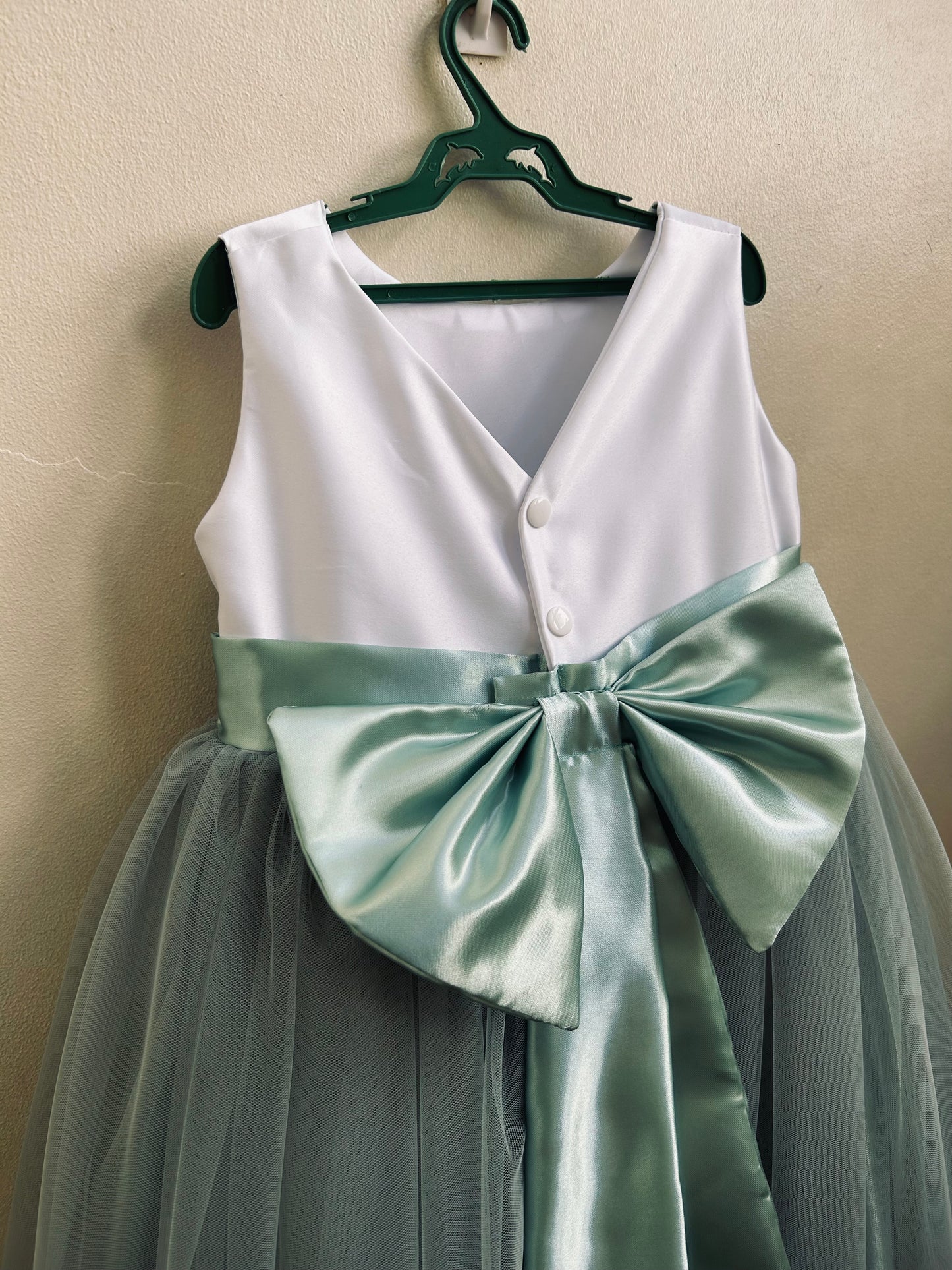 Macy Dress (two-toned) in Sage Green and White