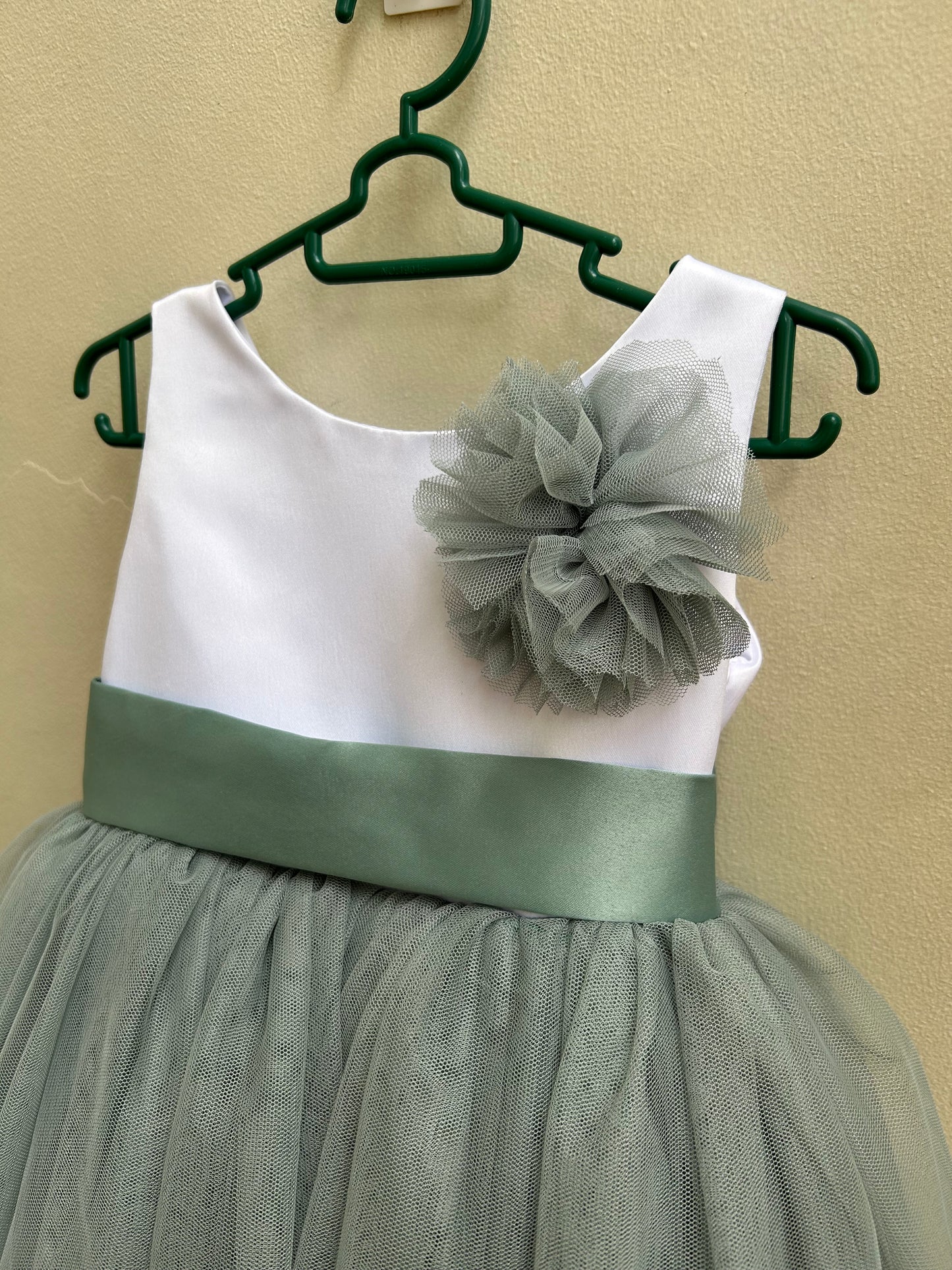 Rose Dress in White and Sage Green (Modified)