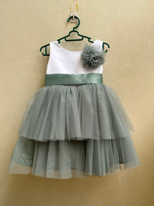 Rose Dress in White and Sage Green (Modified)