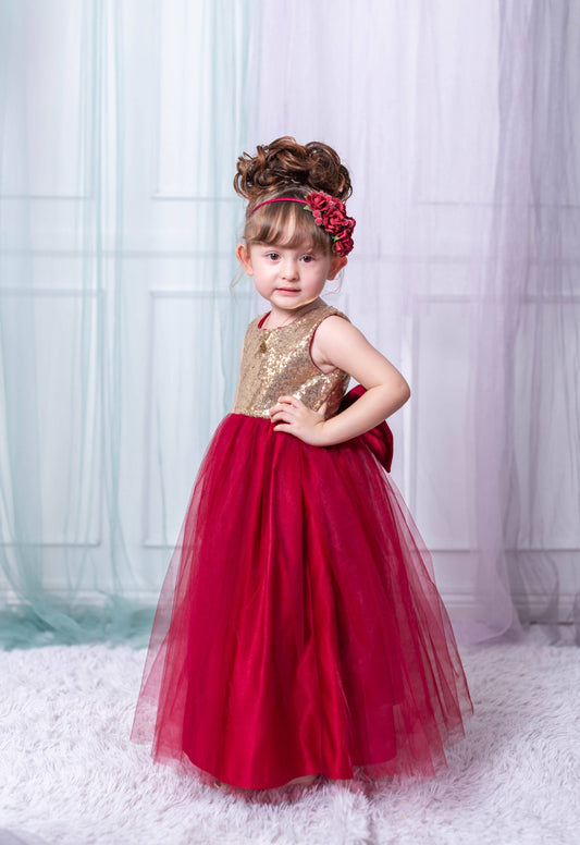 Sparkle Dress in Gold and Burgundy Red