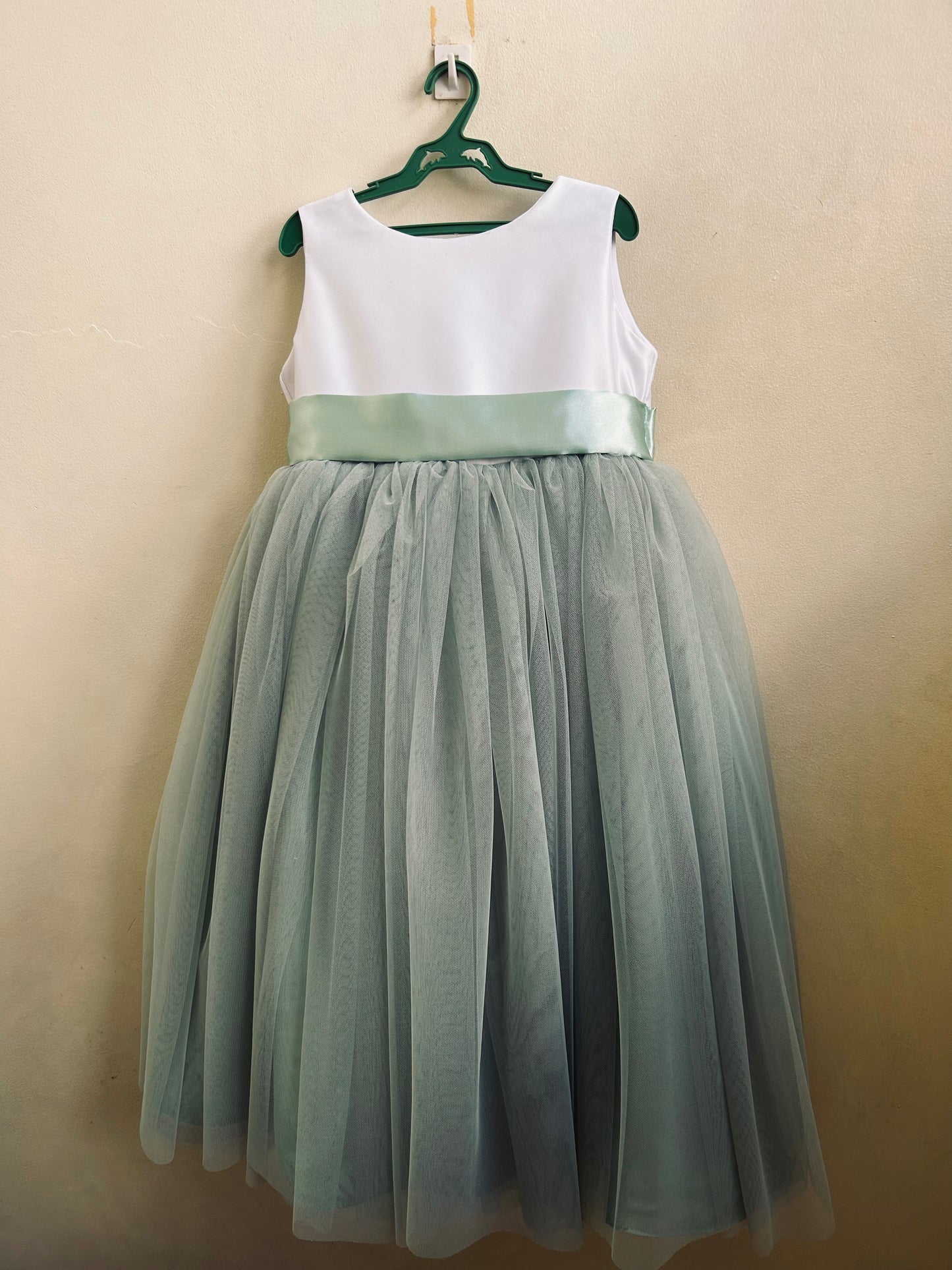 Macy Dress (two-toned) in Sage Green and White