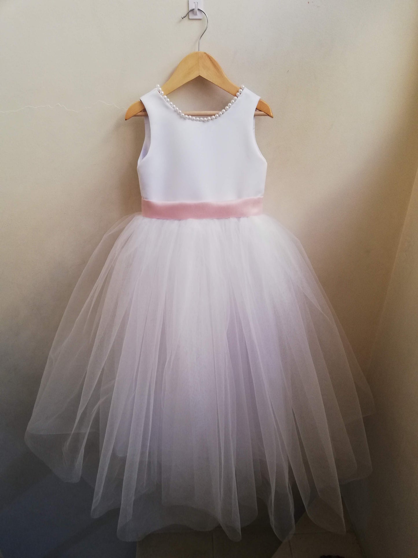 Macy Dress with Pearls and Light Pink Belt (Modified)