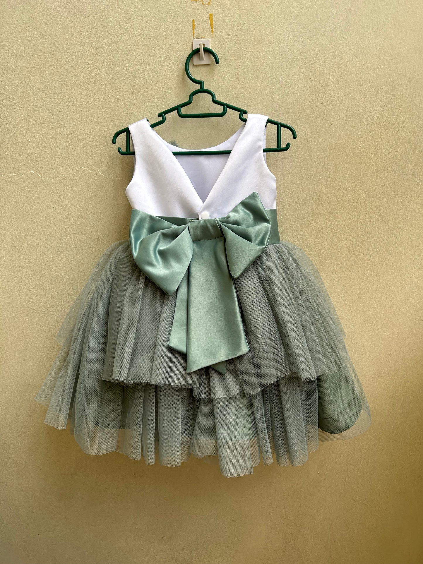 Rose Dress in White and Sage Green (Modified)