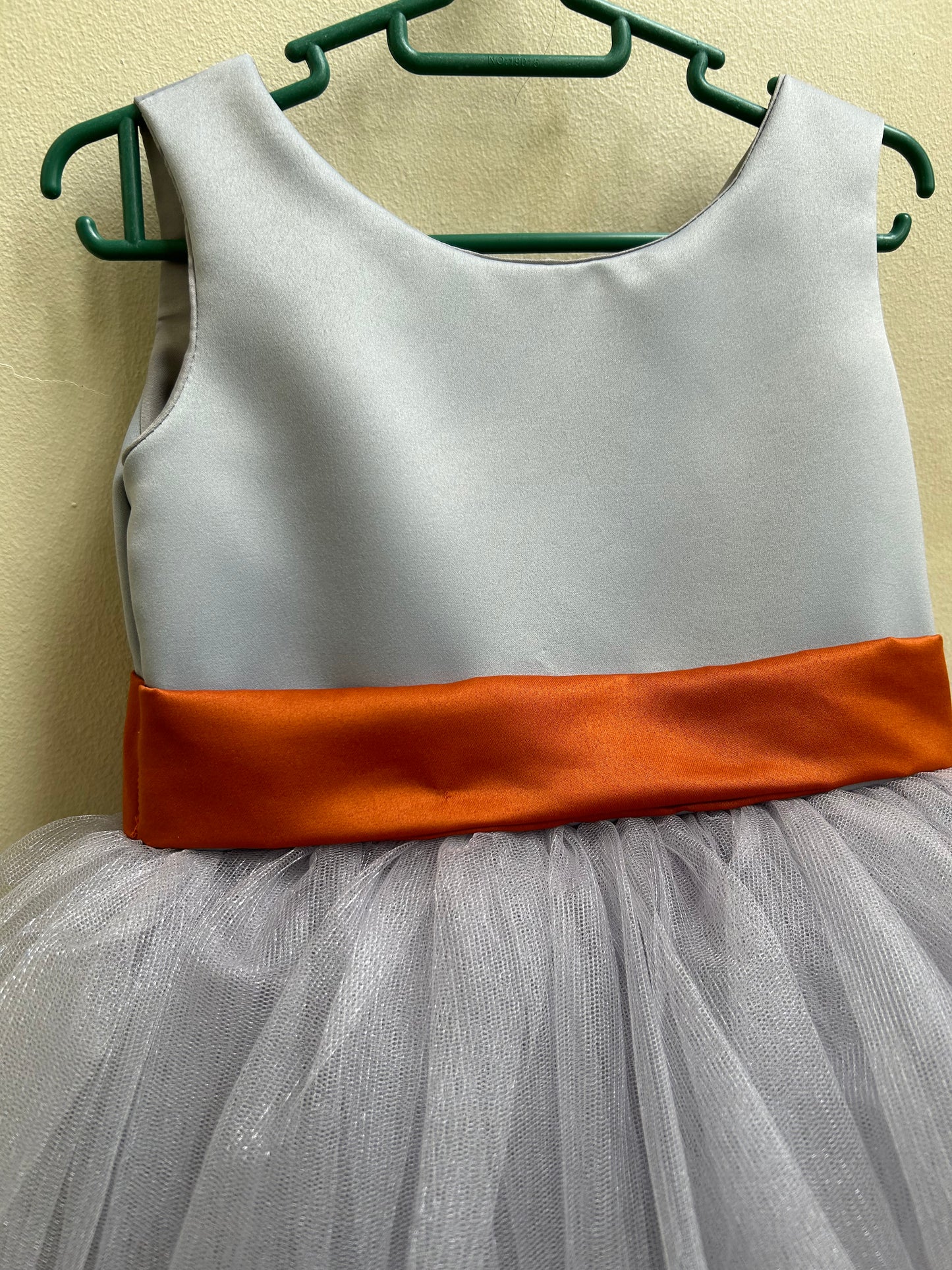 Macy Dress in Light Gray with Rust Belt and Ribbon