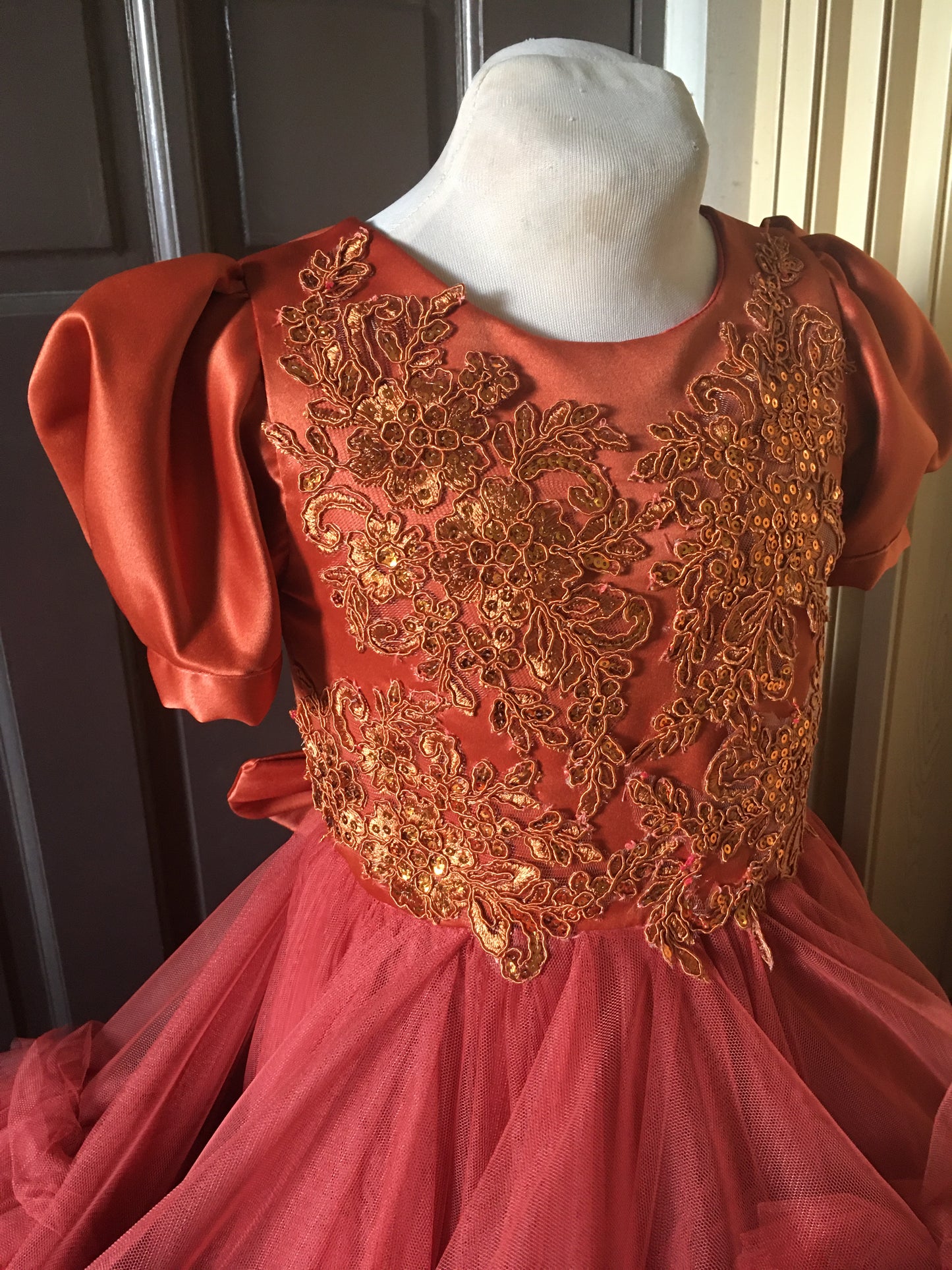 Victoria Cloud Dress in Rust Orange with Puff Sleeves (Modified)