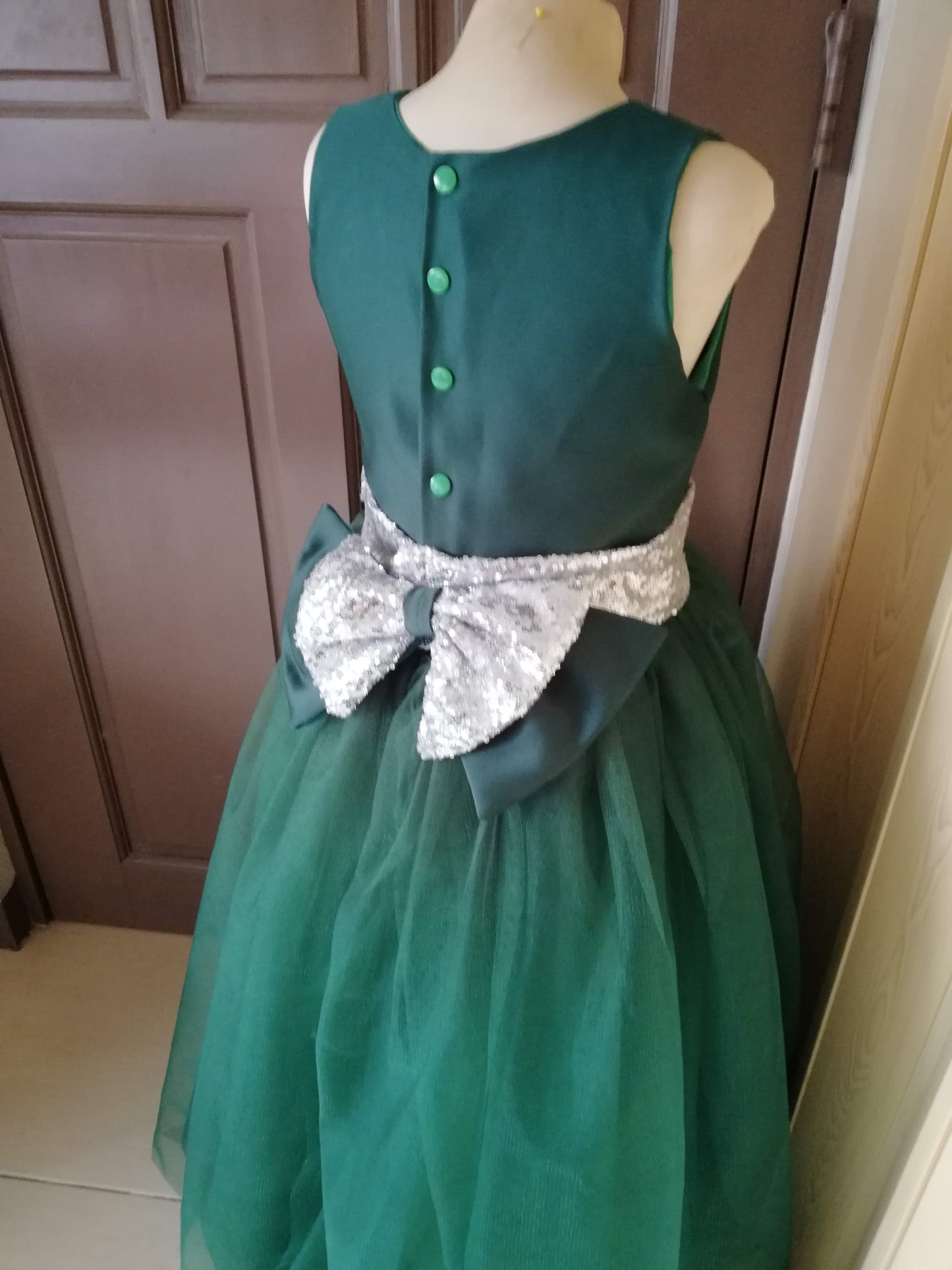 Macy Dress in Emerald Green and Silver Belt (Modified)