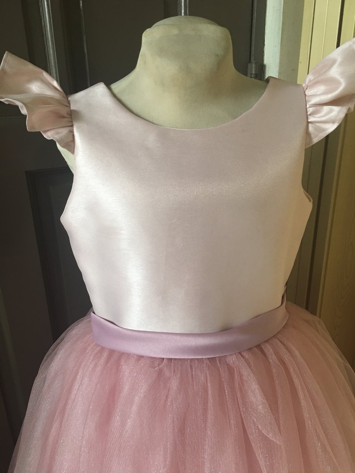 Frances Dress in Blush Pink and Old Rose Belt and Ribbon