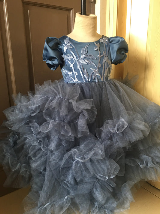 Victoria Cloud Dress with Puff Sleeves in Dusty Blue (Modified)