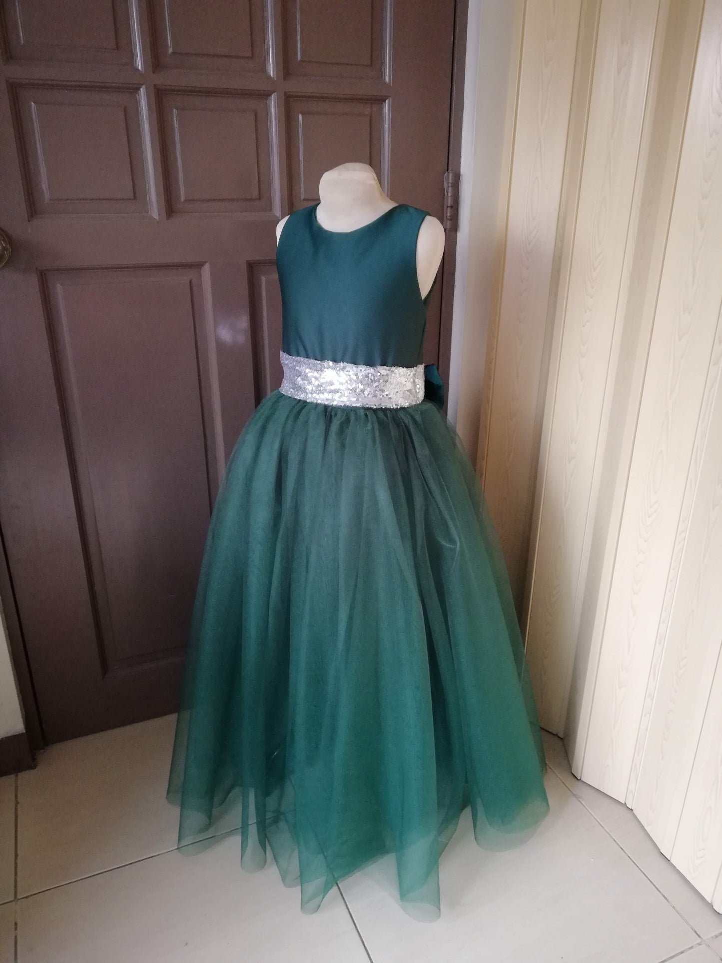 Macy Dress in Emerald Green and Silver Belt (Modified)