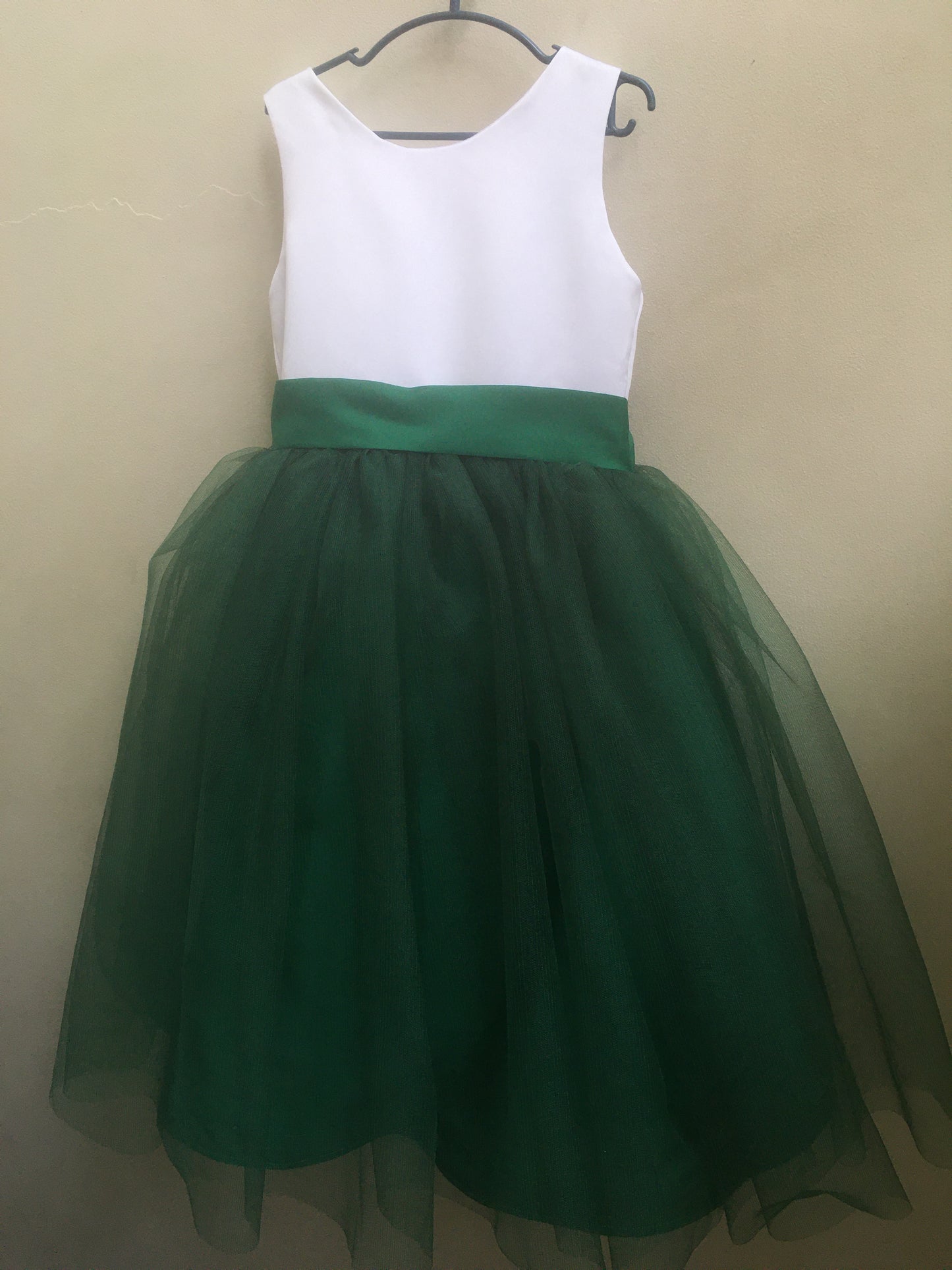 Macy Dress in White and Emerald Green