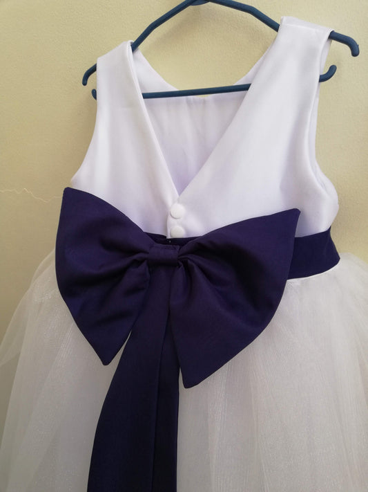 Macy in White and Navy Blue with flower accents (Modified)