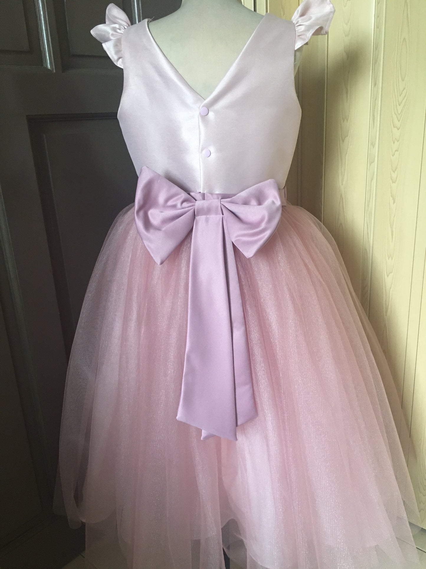 Frances Dress in Blush Pink and Old Rose Belt and Ribbon