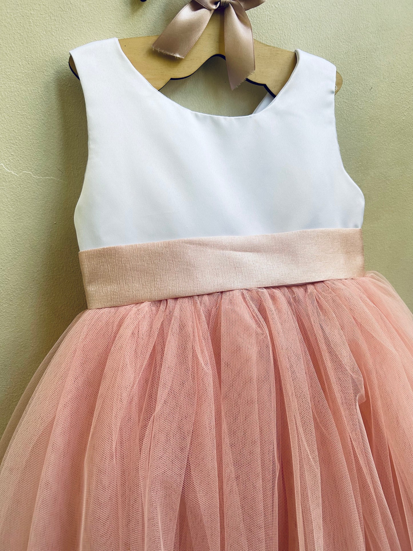 Macy Dress in White and Blush Pink