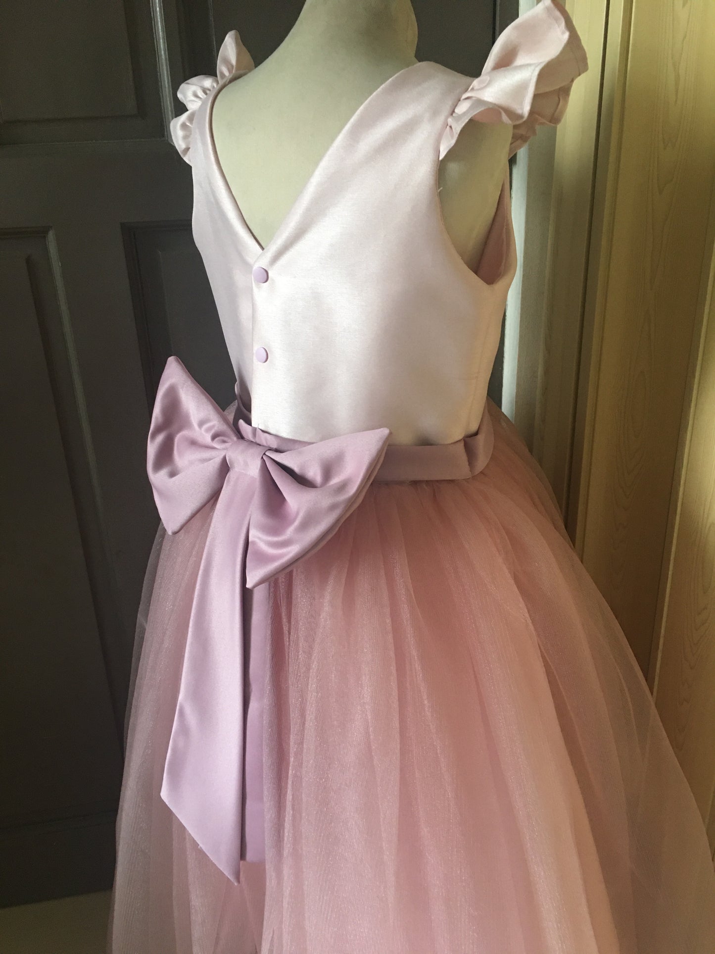 Frances Dress in Blush Pink and Old Rose Belt and Ribbon