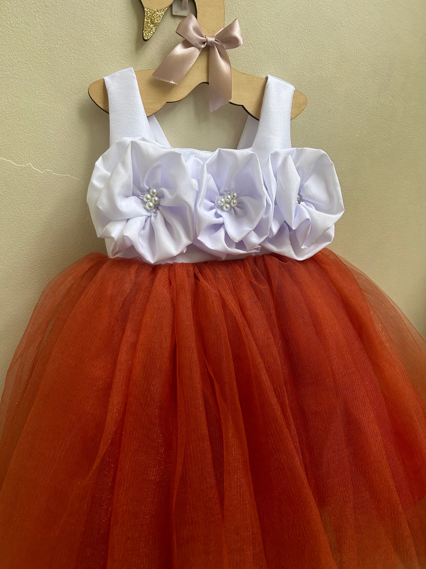 Princess Dress in White and Rust