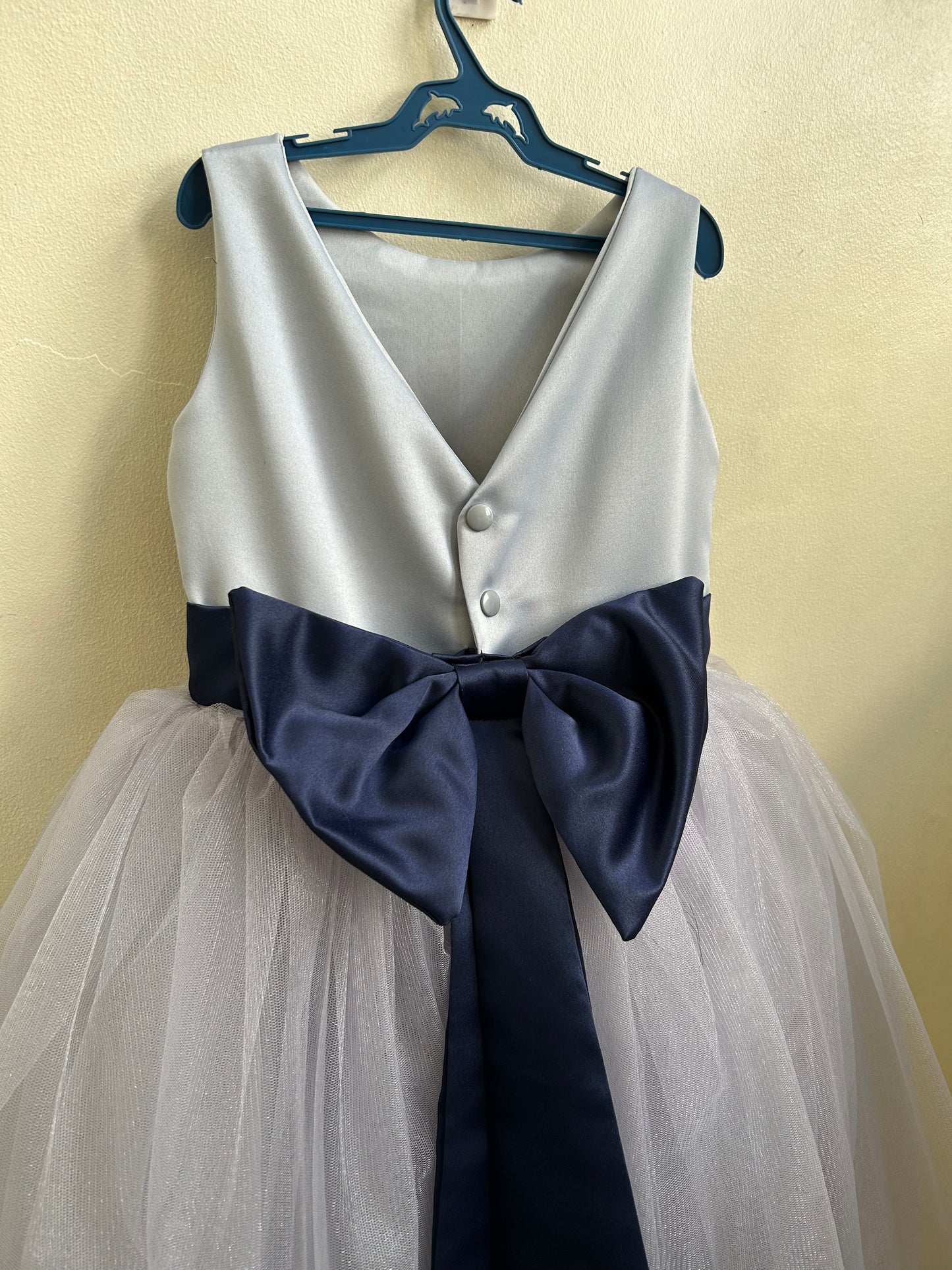 Macy Dress in Gray with Navy Blue Belt