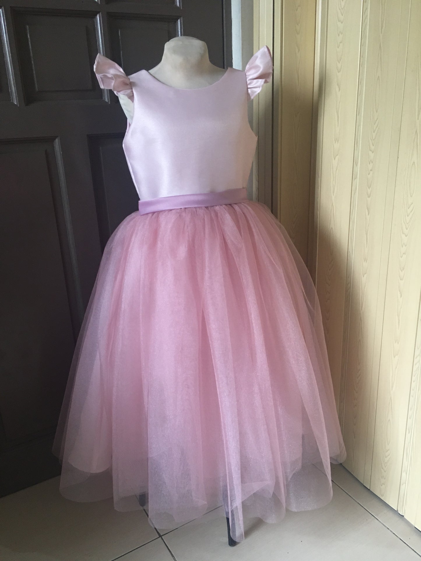 Frances Dress in Blush Pink and Old Rose Belt and Ribbon