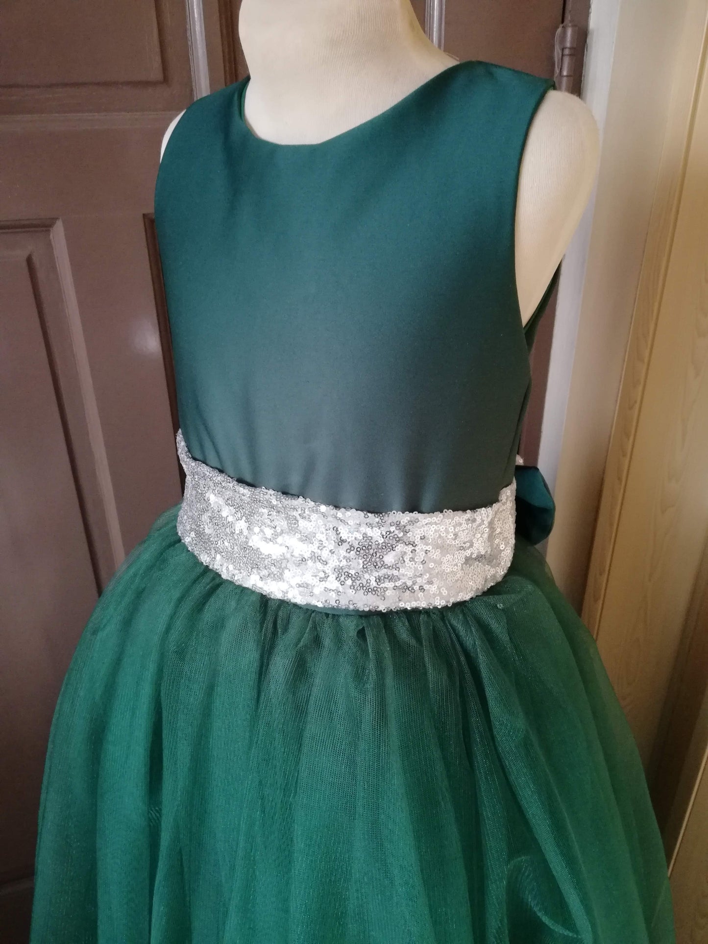 Macy Dress in Emerald Green and Silver Belt (Modified)